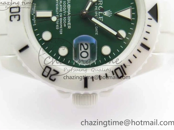 40mm 5GF Best Green Dial White Edition Submariner Strap White Ceramic Rubber SA3135 on 0209